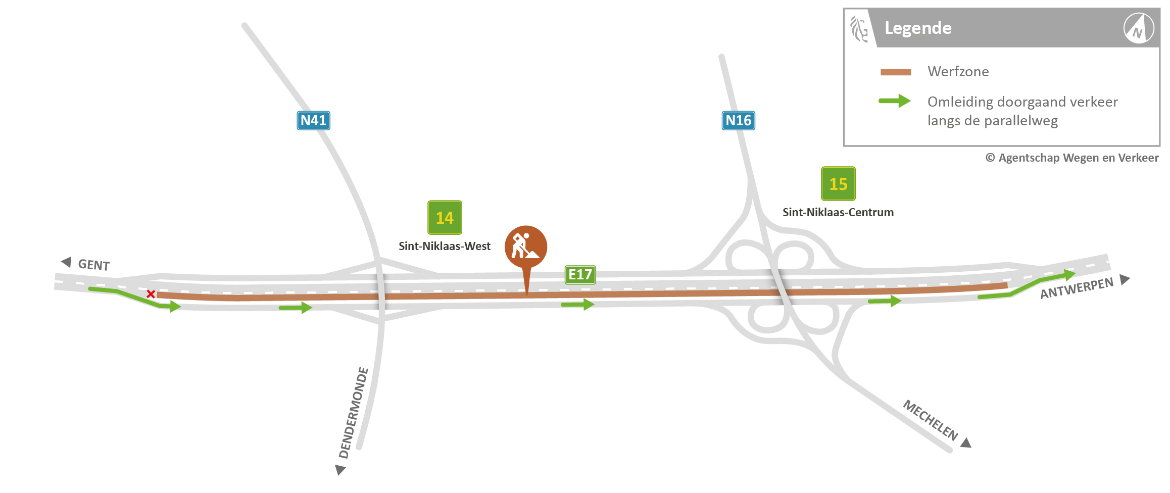 E17 richting Antwerpen vijf dagen afgesloten ter hoogte van Sint-Niklaas